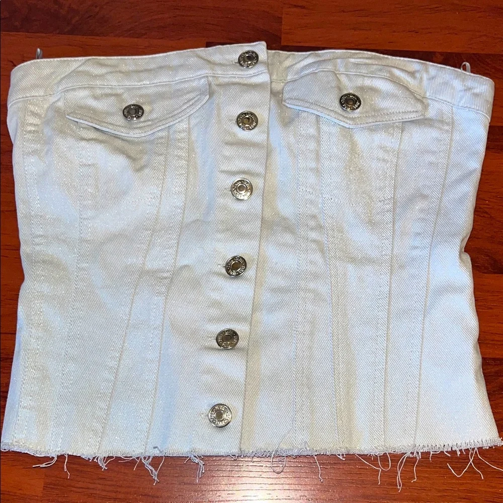 Zara denim cropped shiny top - Picture 3 of 8